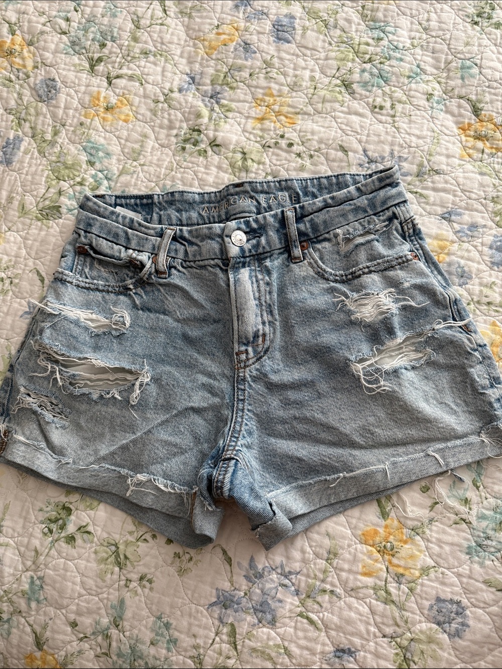 American Eagle Outfitters Light Blue Distressed Denim Shorts